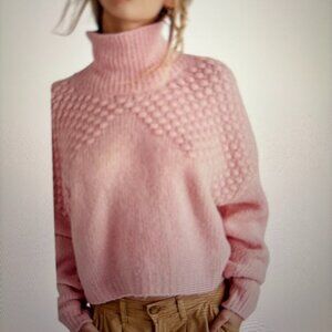 Free People Bradley Turtleneck Pullover Sweater Baby Pink Colour Size Medium